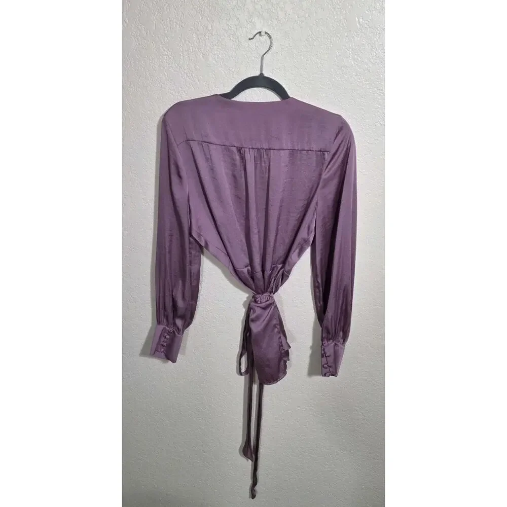 Chelsea 28 Wrap Tie Blouse Silky Blush Button Cuff Womens Size Large Long Sleeve - Picture 4 of 10